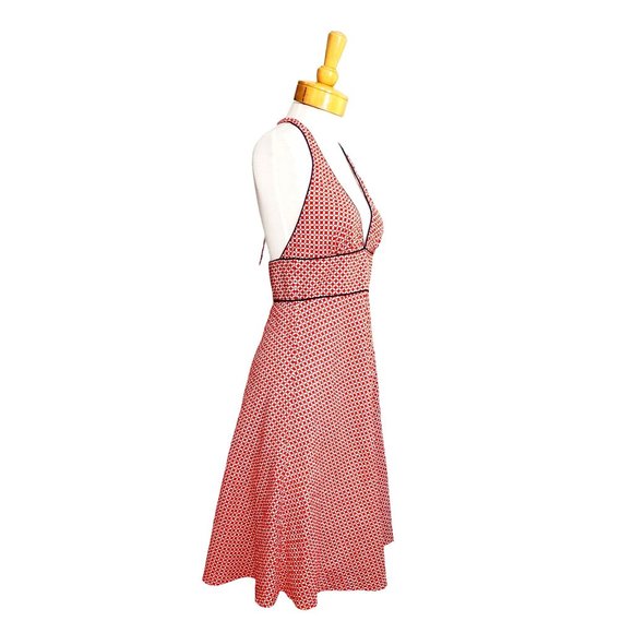 J Crew Halter Sundress Red & White Print Blue Trim V-Neck Casual Party Beach 8 - Picture 3 of 6
